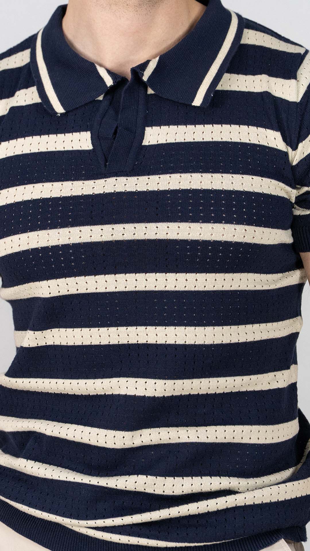 Polo Azul Com Riscas Bege