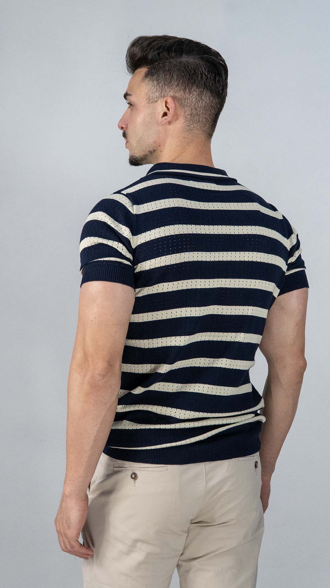 Polo Azul Com Riscas Bege