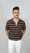 Polo Khaki Com Riscas Azuis