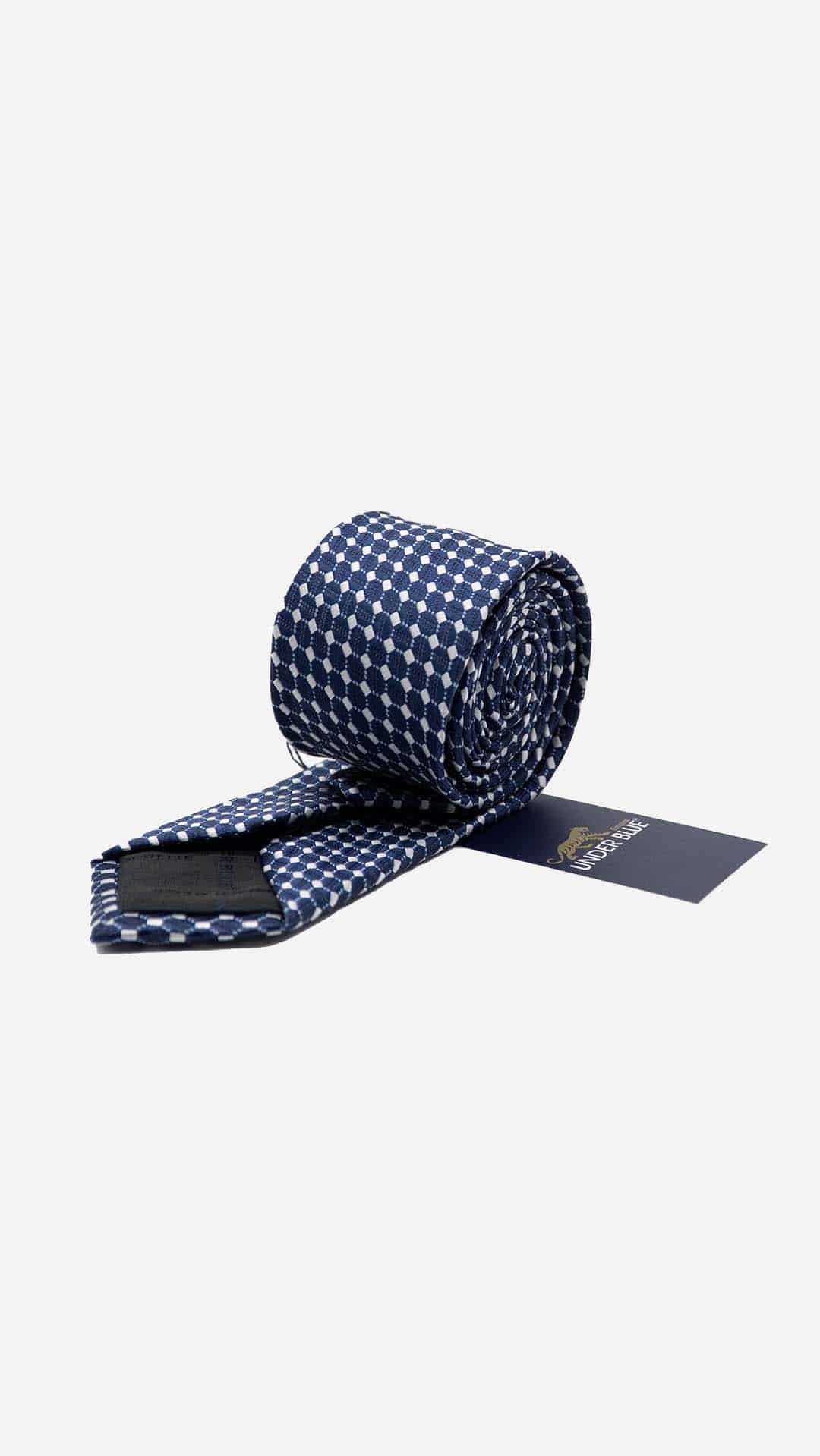 Gravata Skinny com Padrão Azul e Branco