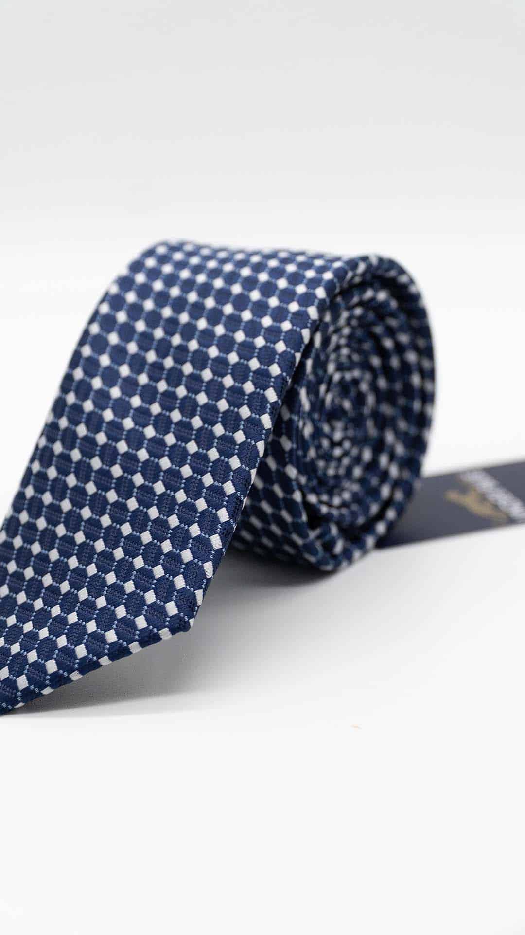 Gravata Skinny com Padrão Azul e Branco