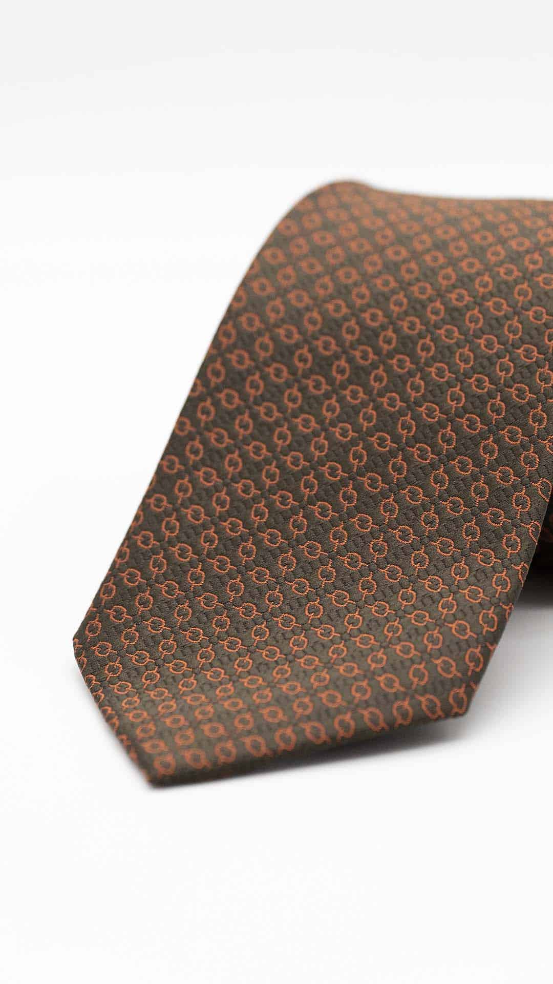 Gravata Regular Castanha com Padrão Laranja