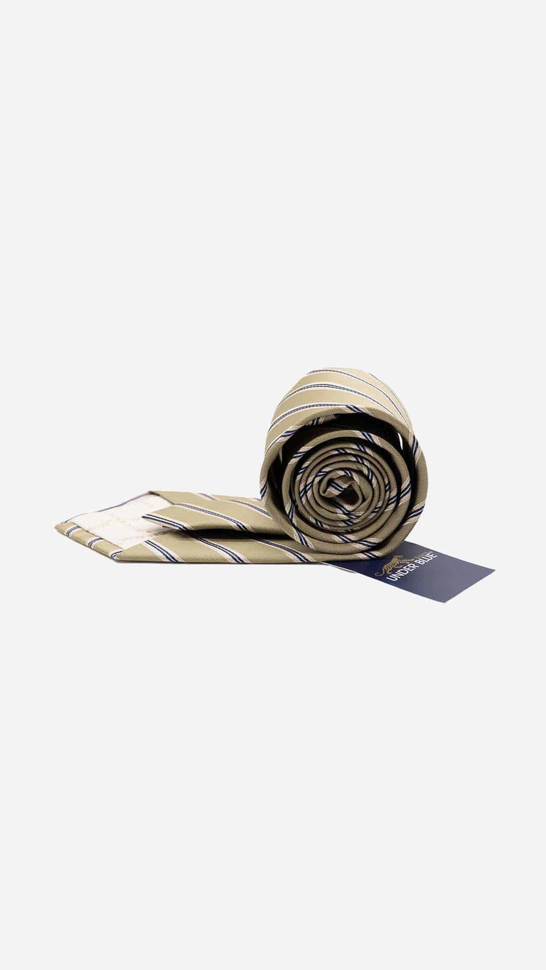 Gravata Regular Dourada com Risca Azul