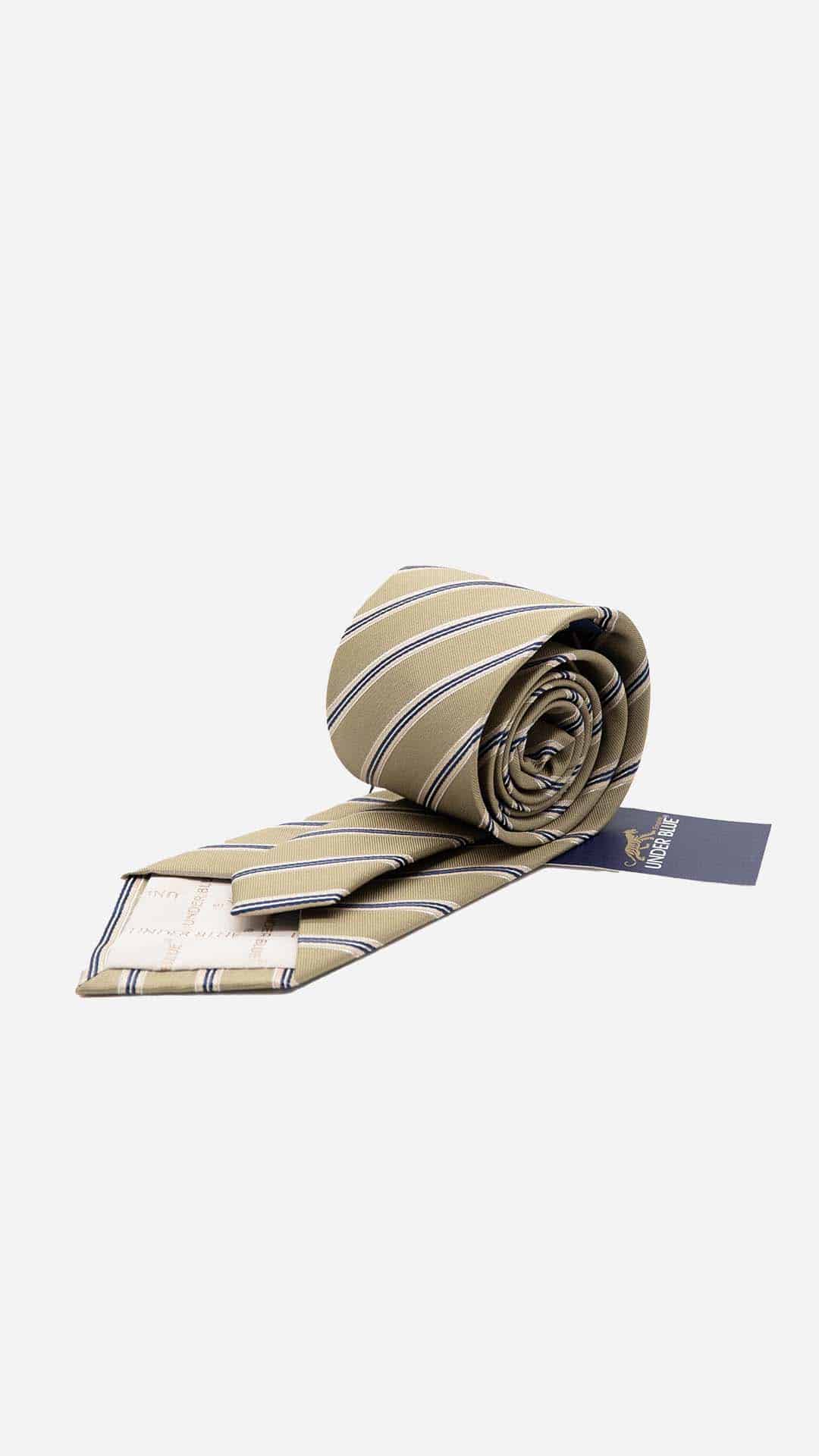Gravata Regular Dourada com Risca Azul