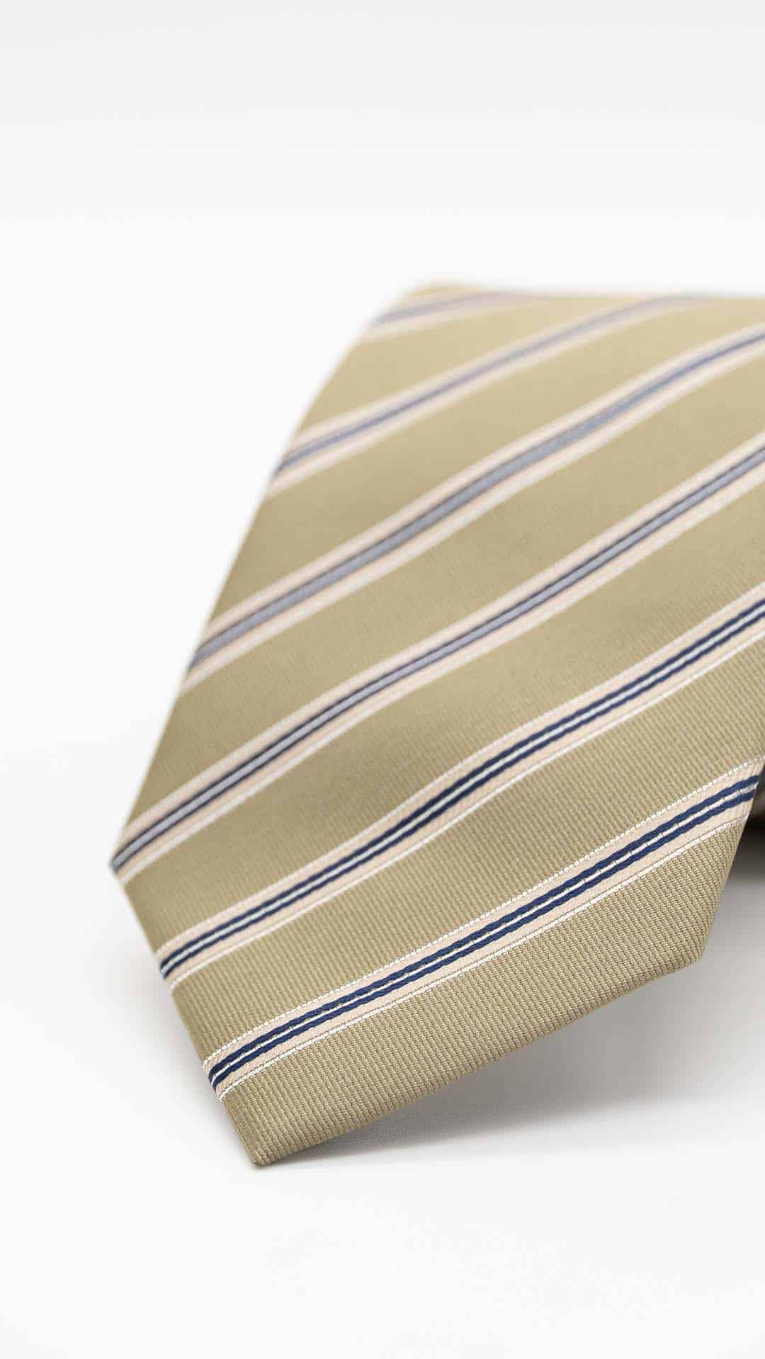 Gravata Regular Dourada com Risca Azul