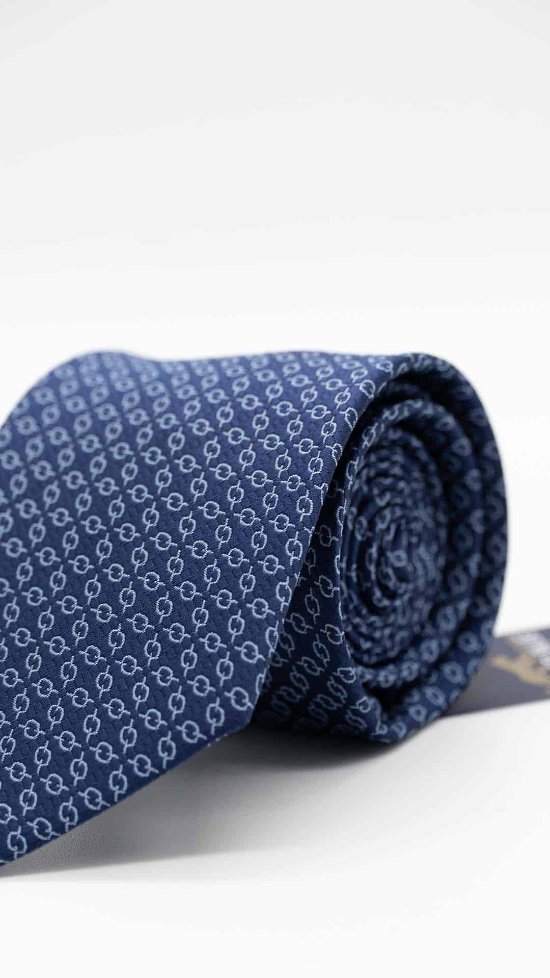Gravata Regular Azul Escura com Padrão