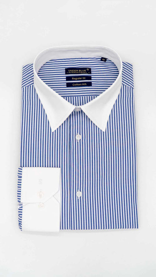 Camisa Regular Clássica Branca com Riscas Azuis — Under Blue