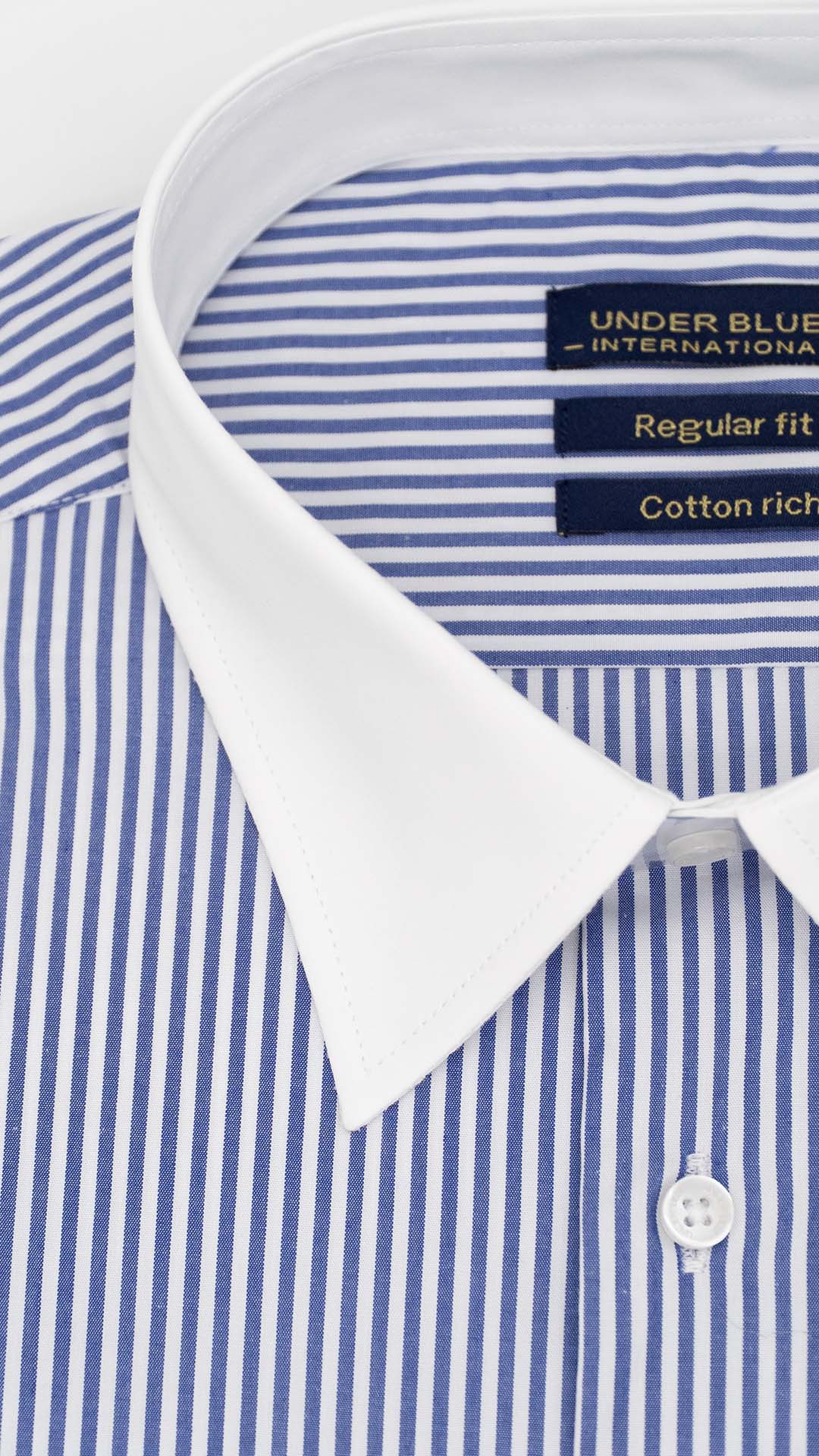 Camisa Regular Clássica Branca com Riscas Azuis