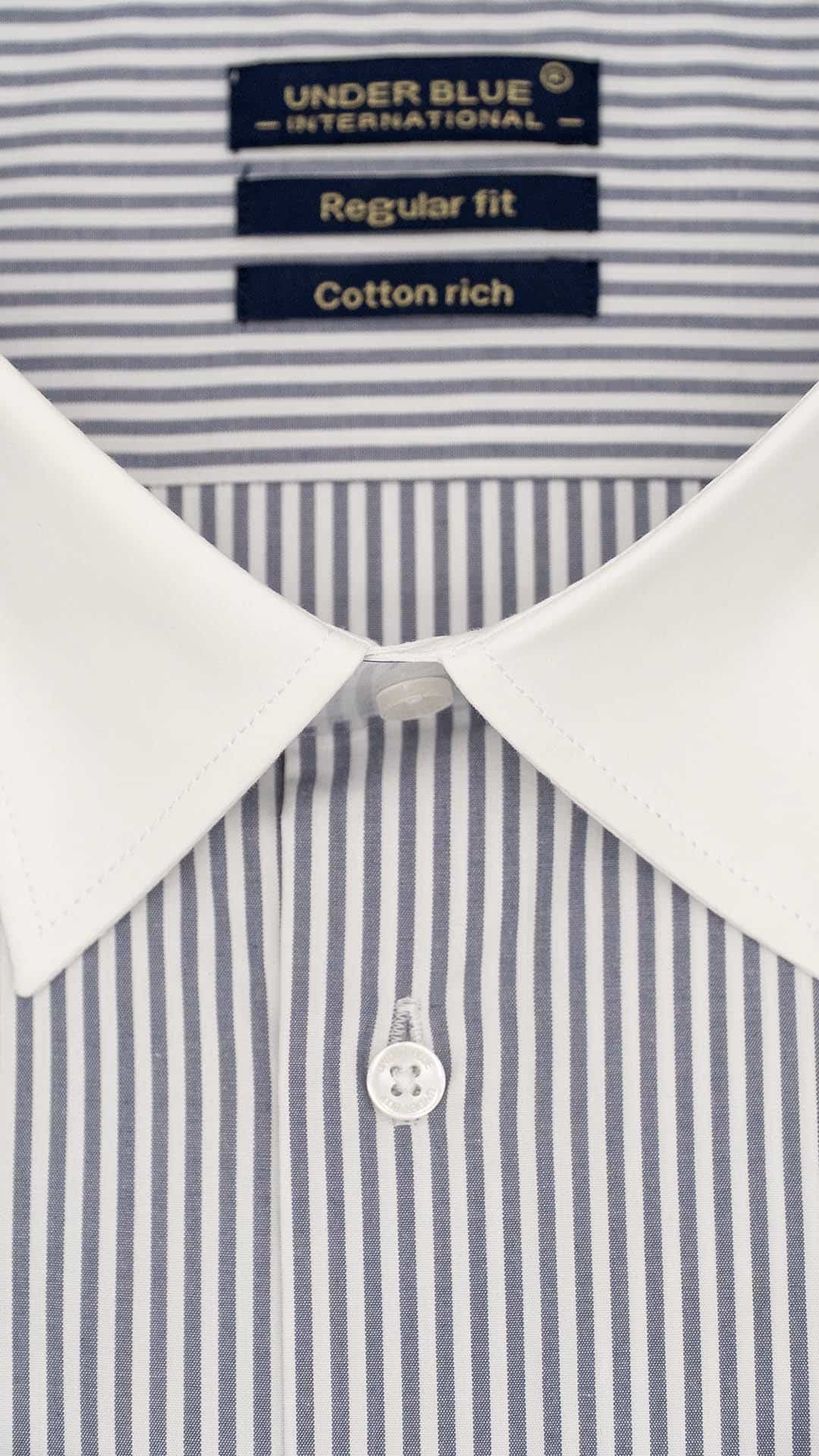 Camisa Regular Clássica Branca com Riscas Cinzenta