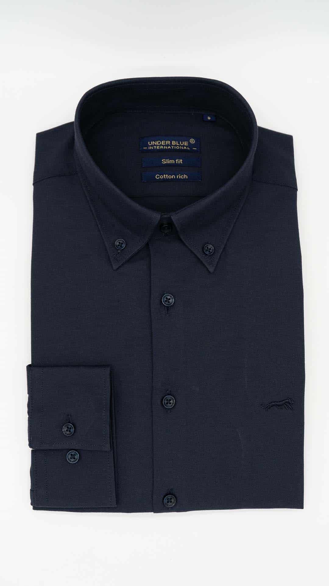 Camisa Botão no Colarinho Azul Escuro
