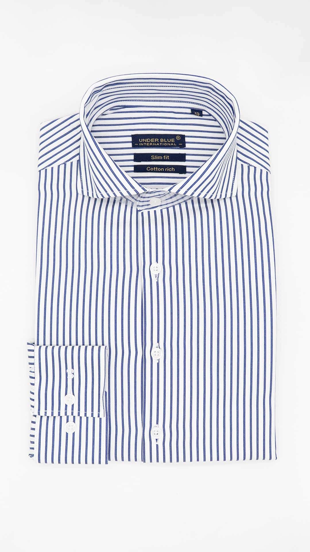 Camisa SlimFit Colarinho Aberto com Riscas Navy