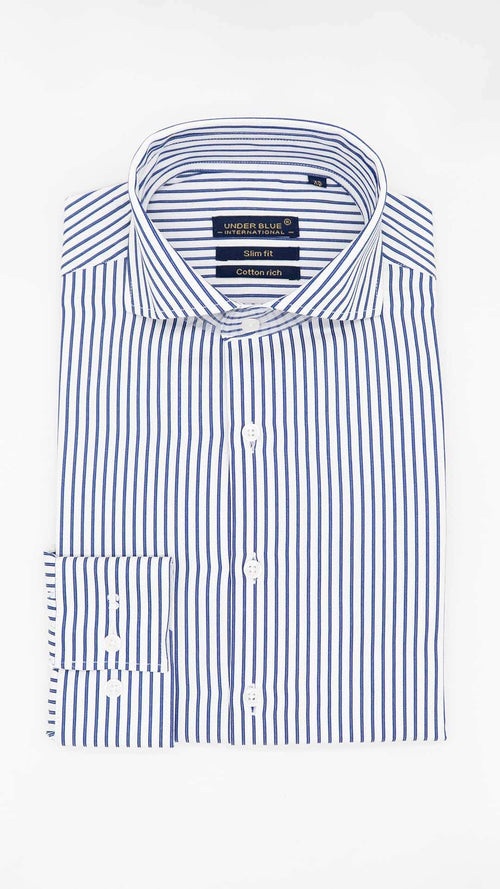 Camisa Slim Fit Colarinho Aberto com Riscas Azul-Marinho — Under Blue