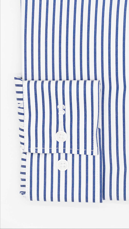 Camisa Slim Fit Colarinho Aberto com Riscas Azul-Marinho — vista 2