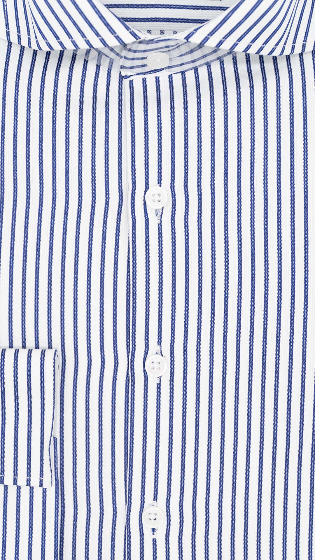 Camisa SlimFit Colarinho Aberto com Riscas Navy