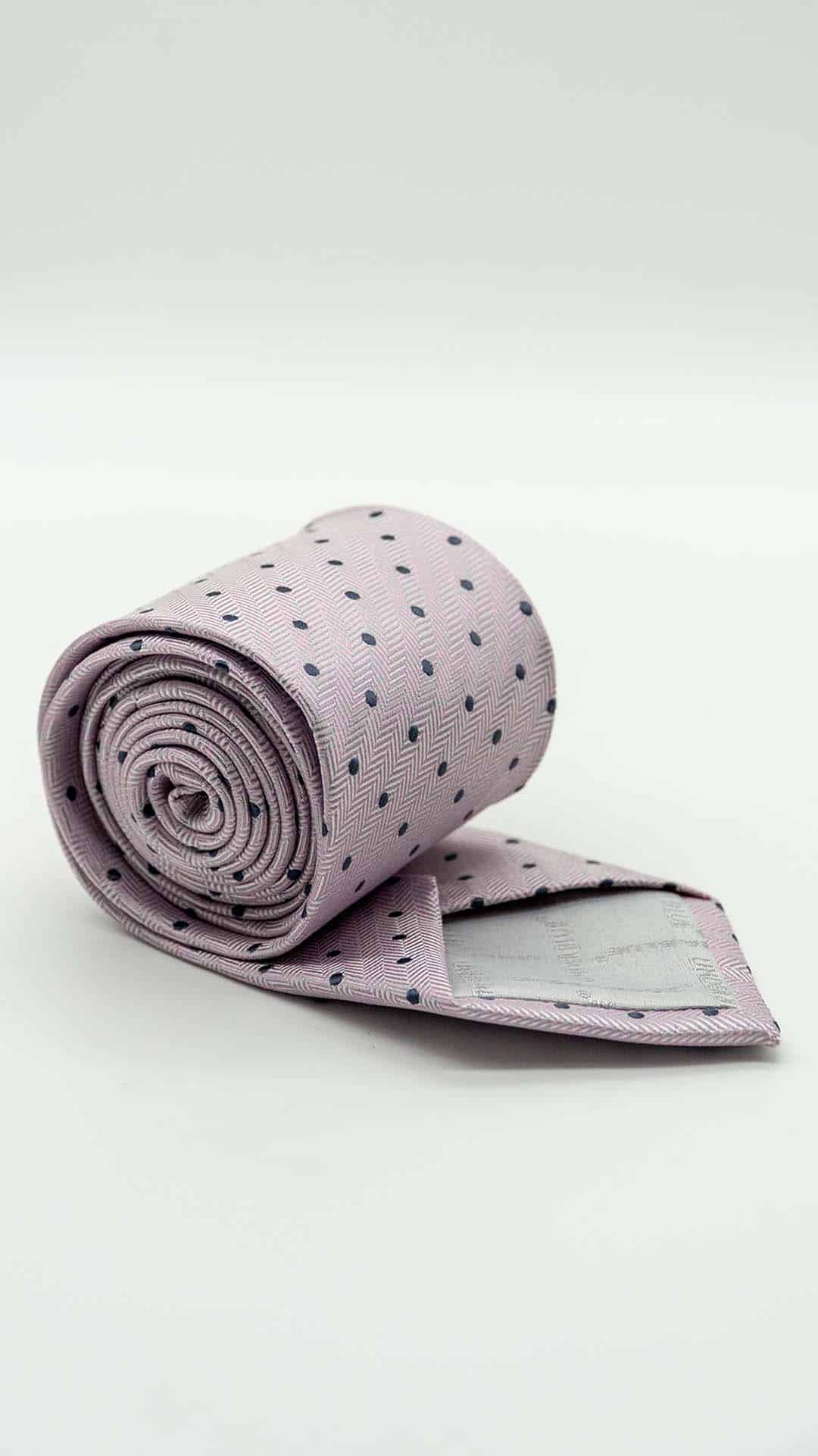 Gravata Regular Rosa com Pintas Azuis