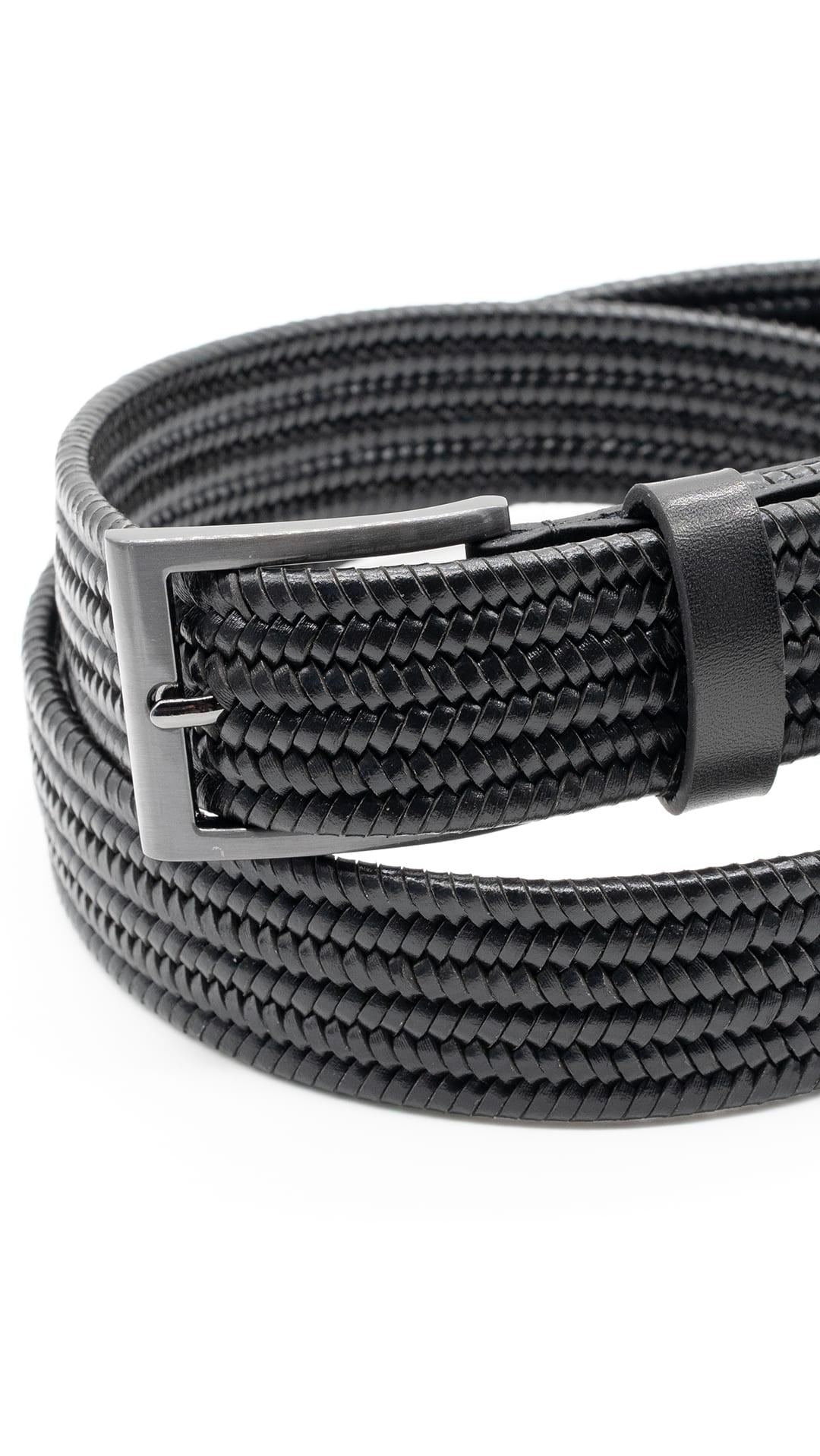 Cinto Preto Entrançado de Pele