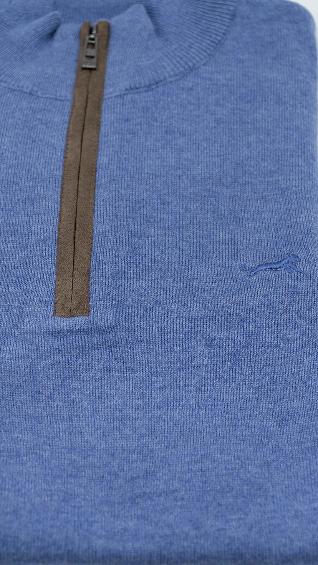 Camisola de Malha Azul com Cotoveleiras