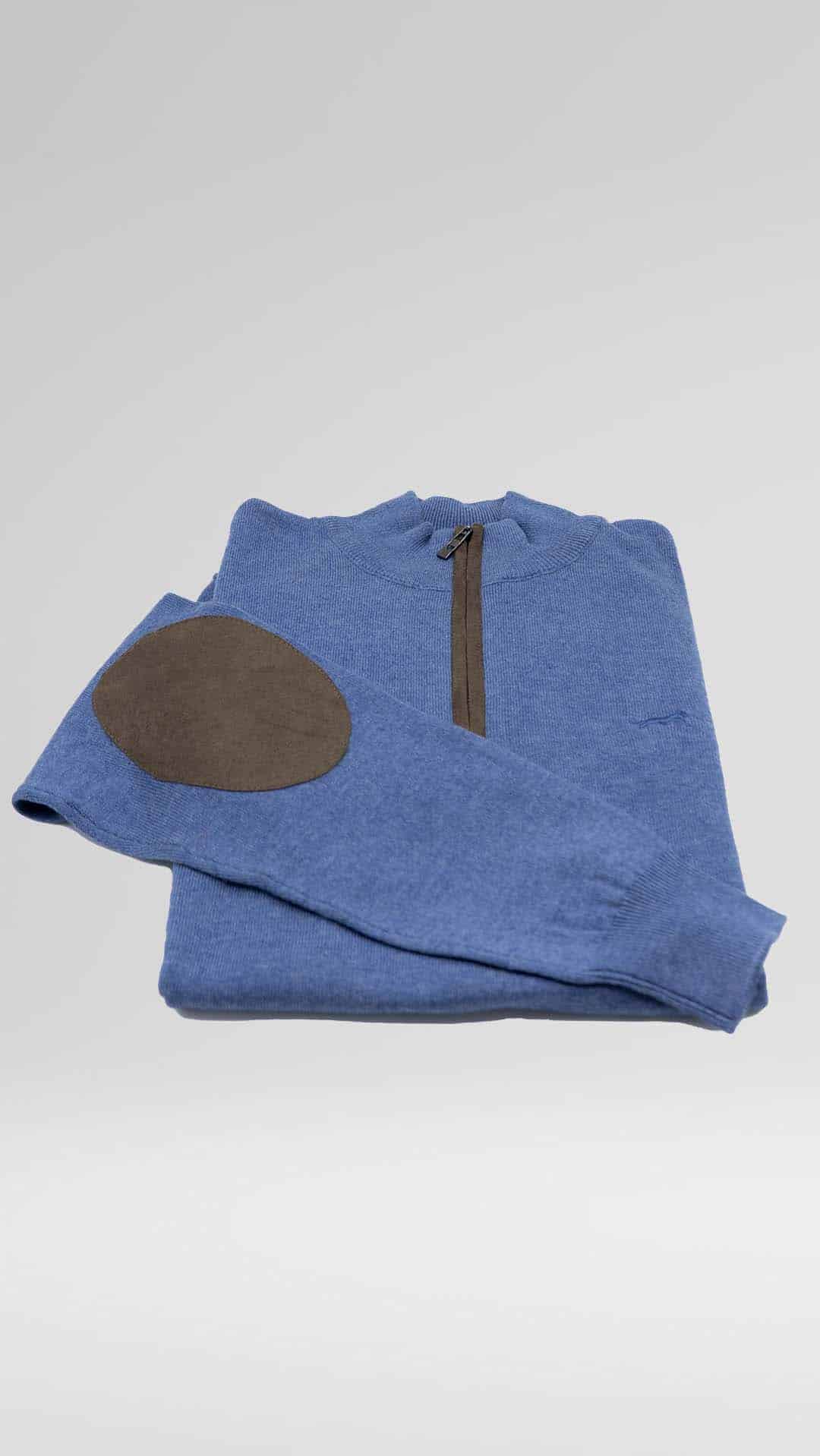 Camisola de Malha Azul com Cotoveleiras