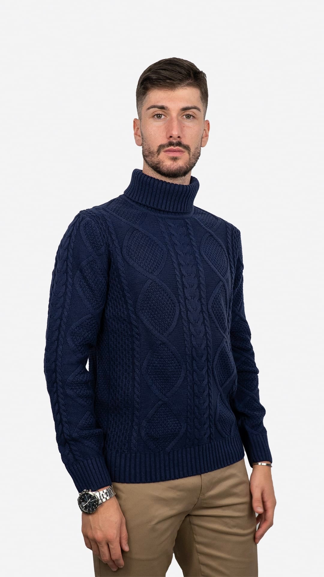 Camisola de Malha Azul Entrançada