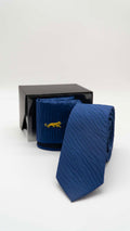 Set Gravata & Lenço Azul Royal Com Relevo