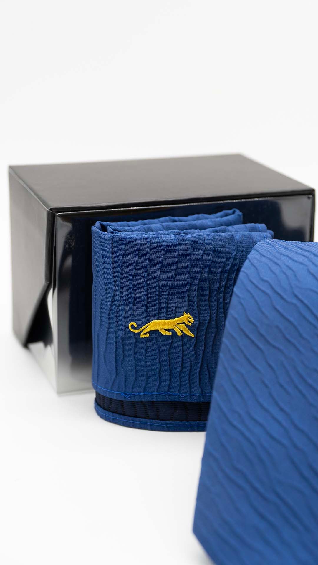 Set Gravata & Lenço Azul Royal Com Relevo