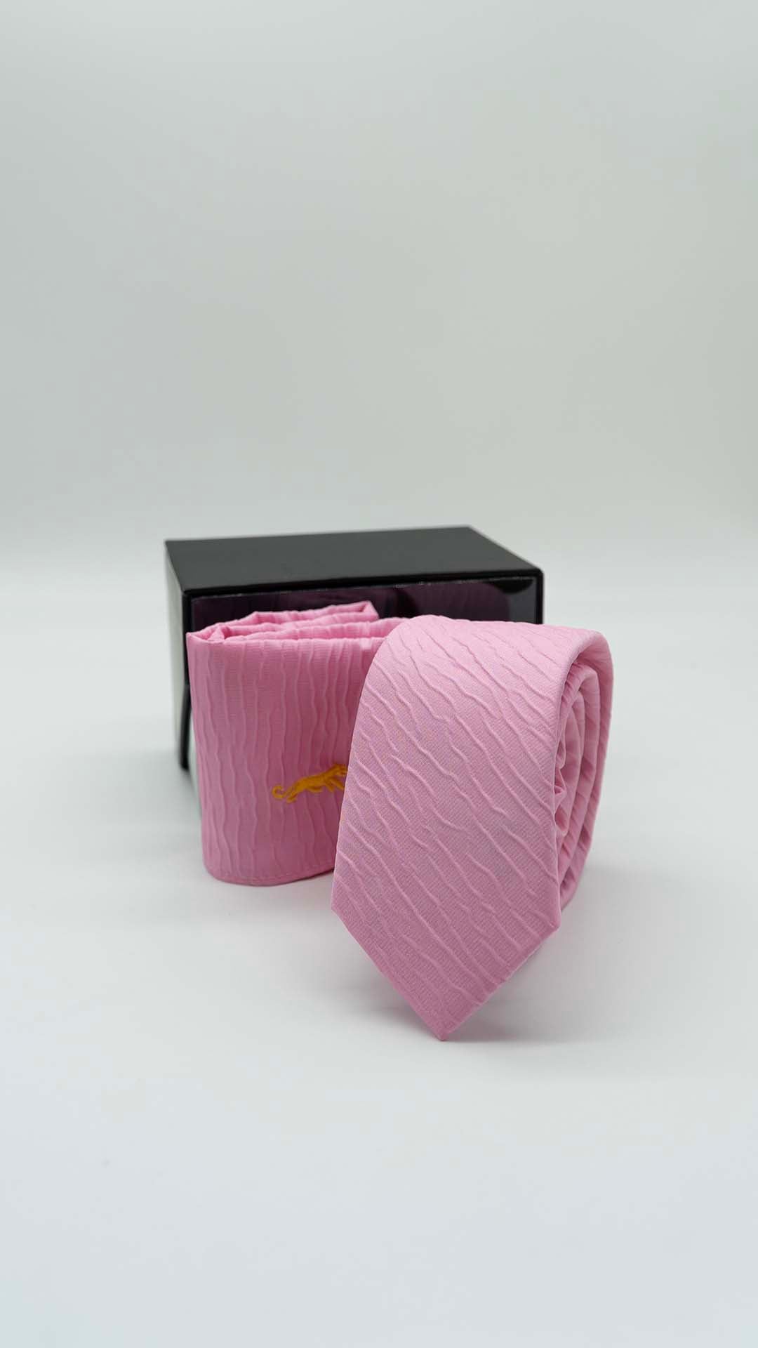 Set Gravata & Lenço Rosa Com Relevo