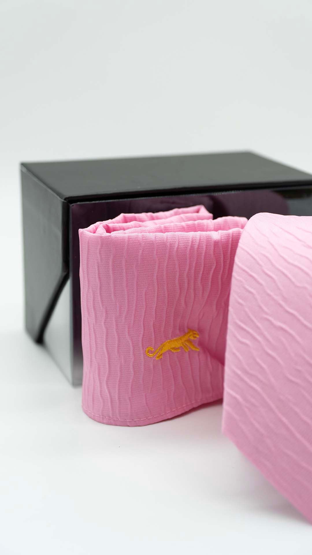Set Gravata & Lenço Rosa Com Relevo