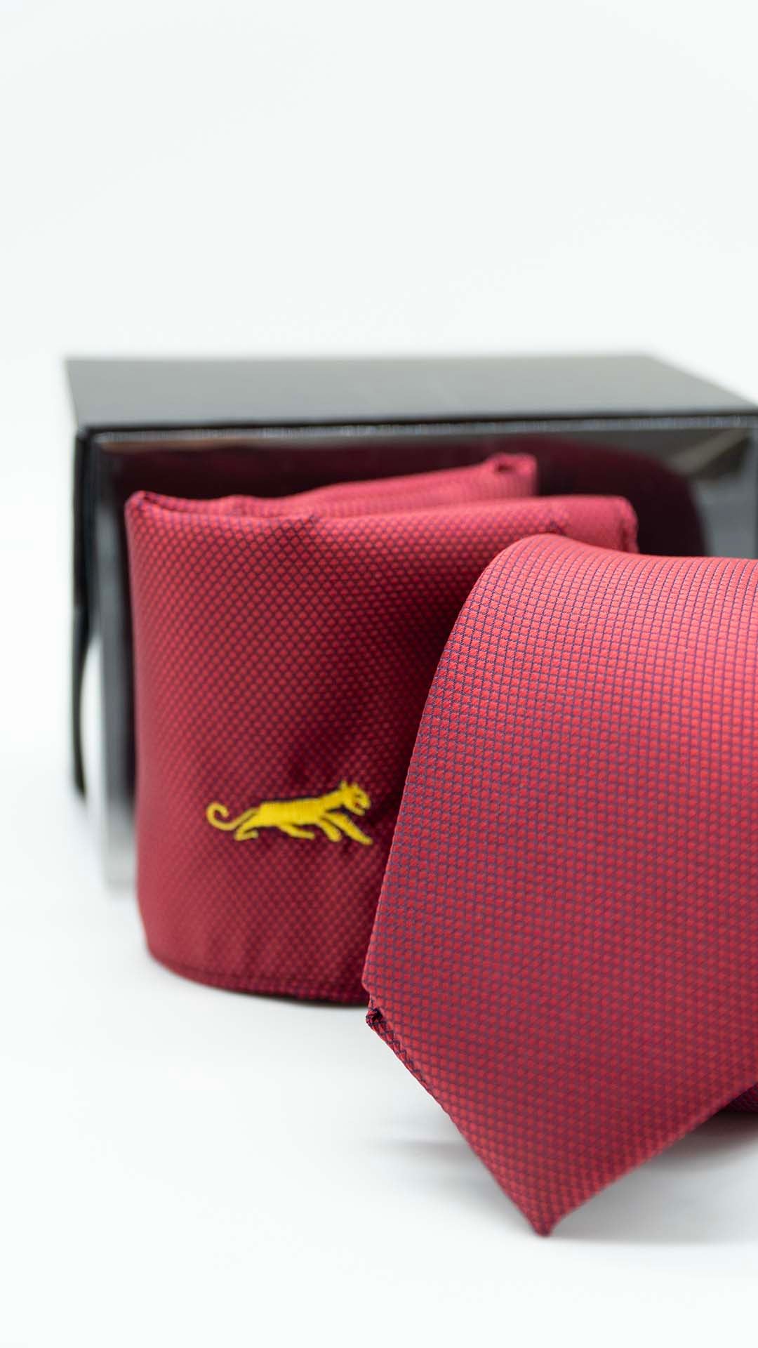 Set Gravata & Lenço Vermelho Com Padrão