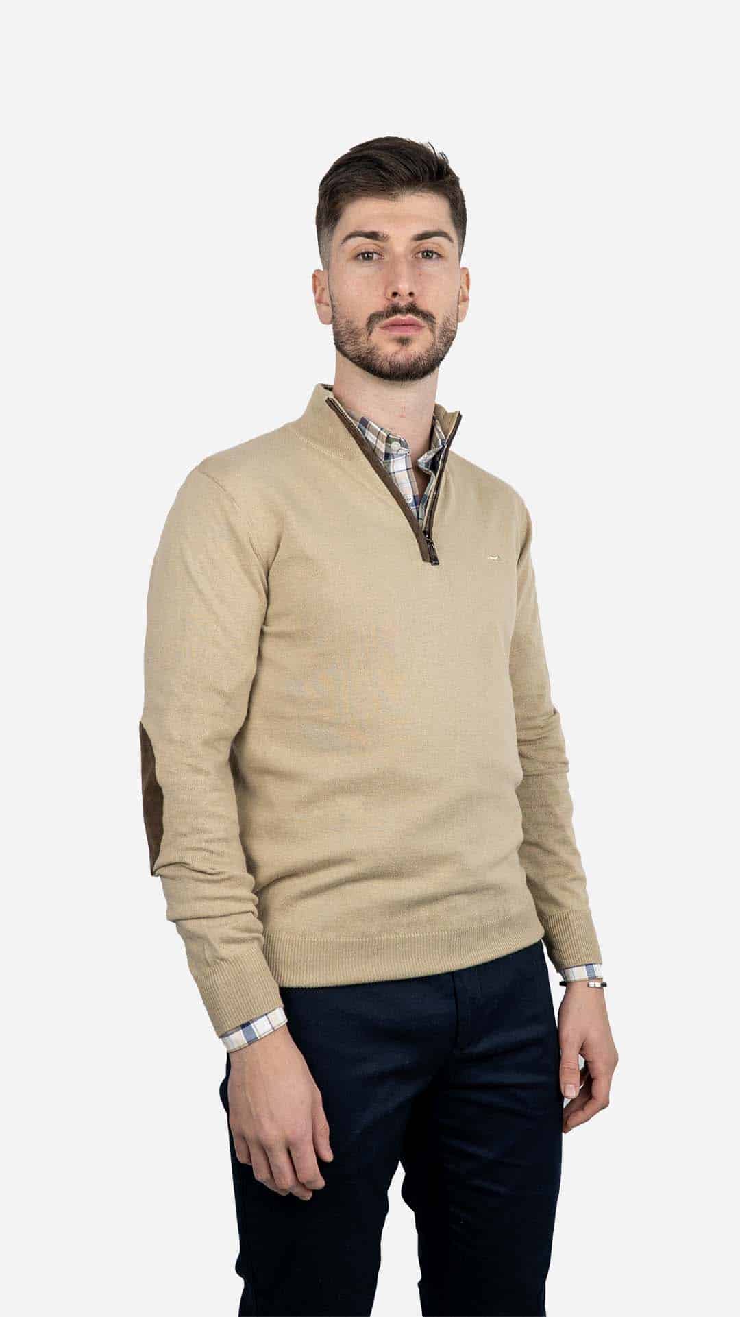 Camisola de Malha Bege com Cotoveleiras