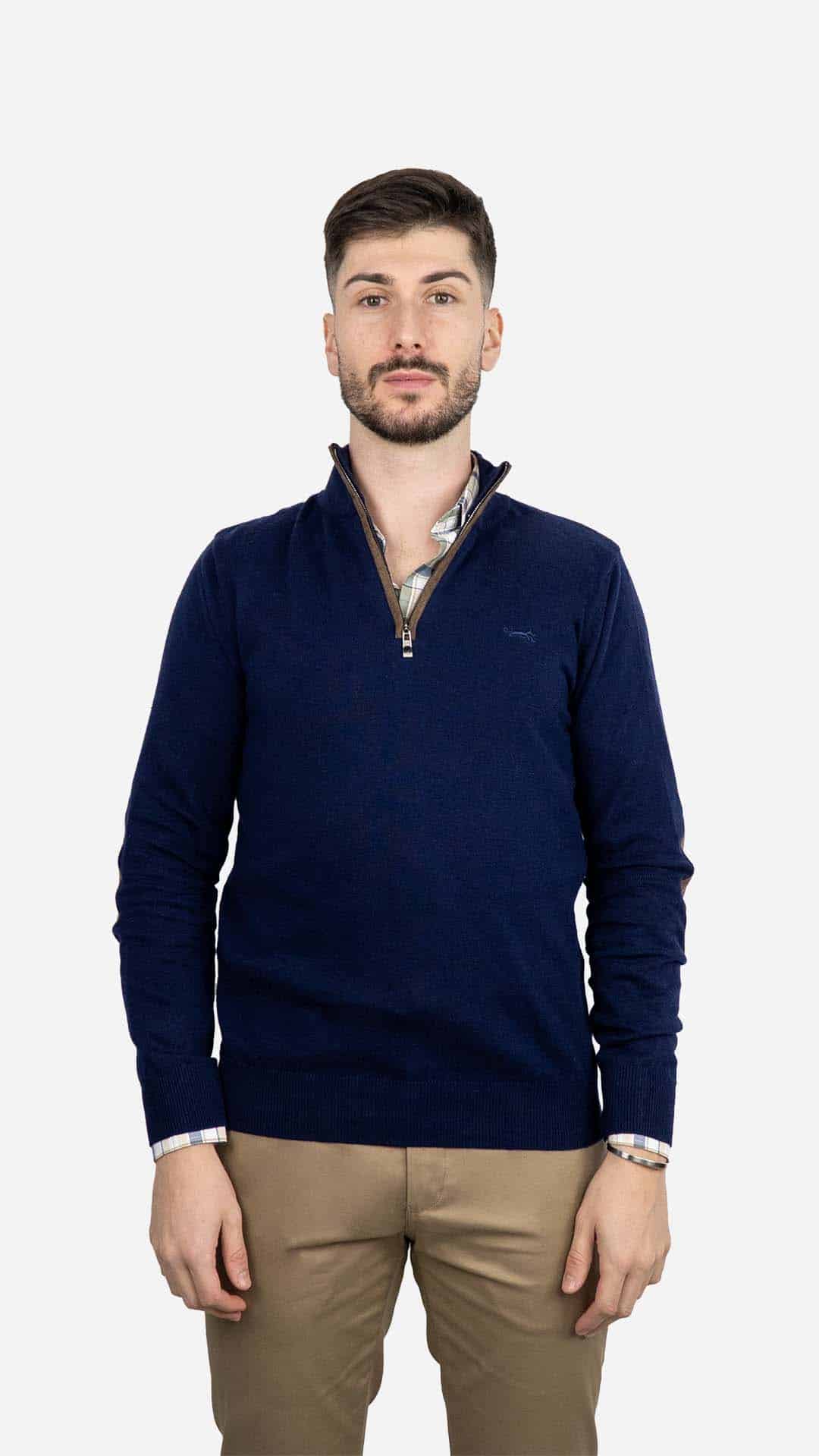Camisola de Malha Azul com Cotoveleiras