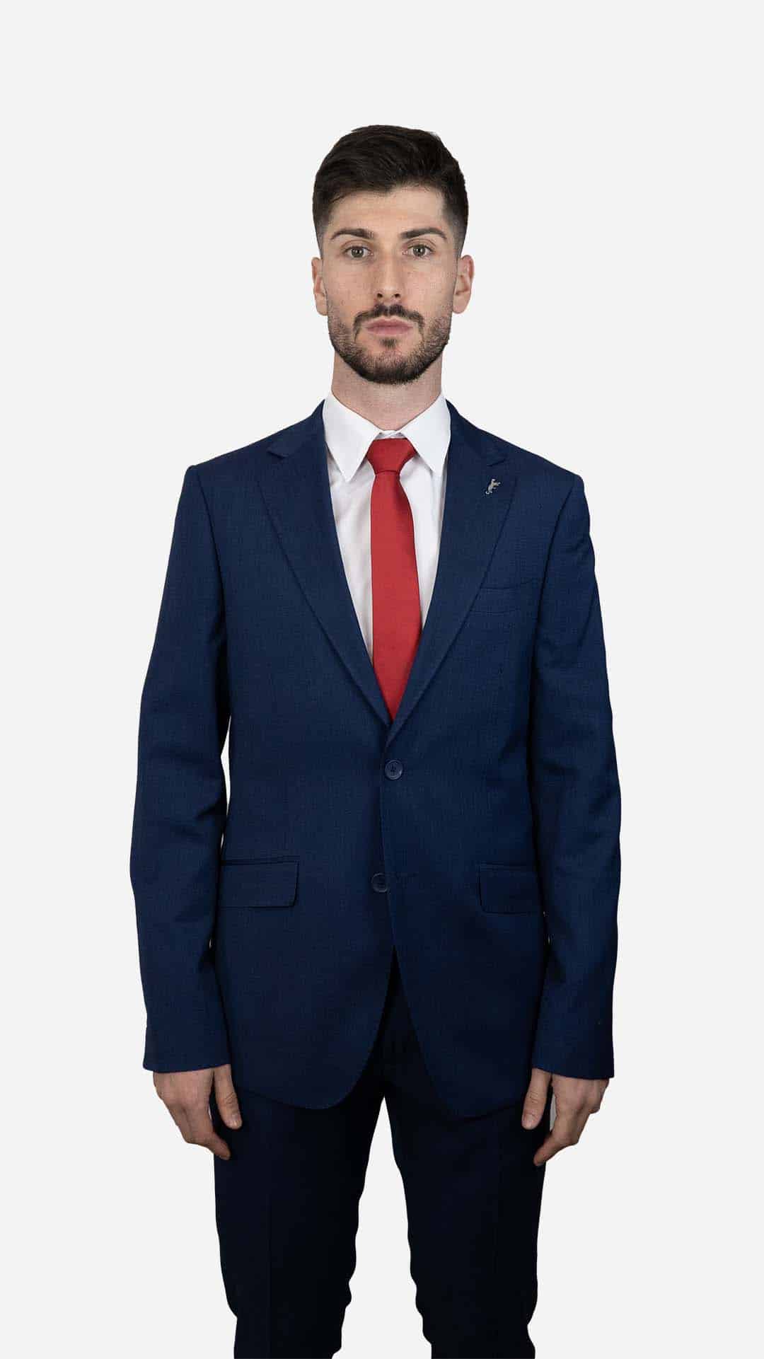 Fato Pleat Azul Escuro
