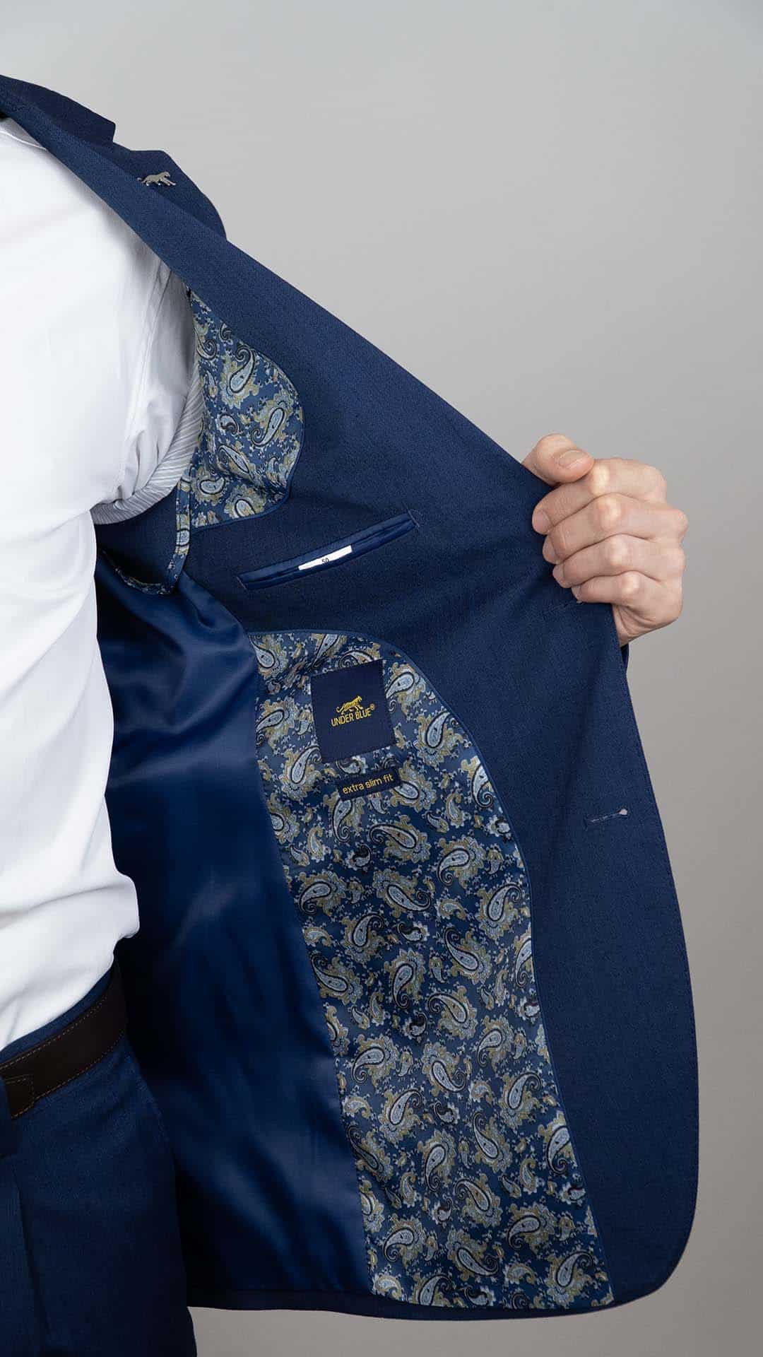 Fato Pleat Azul Escuro