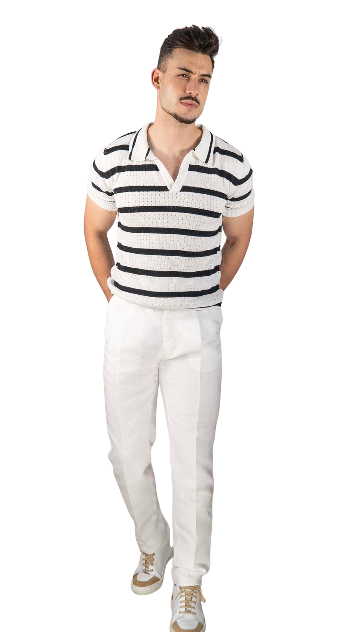 Polo Branco Com Riscas Preto
