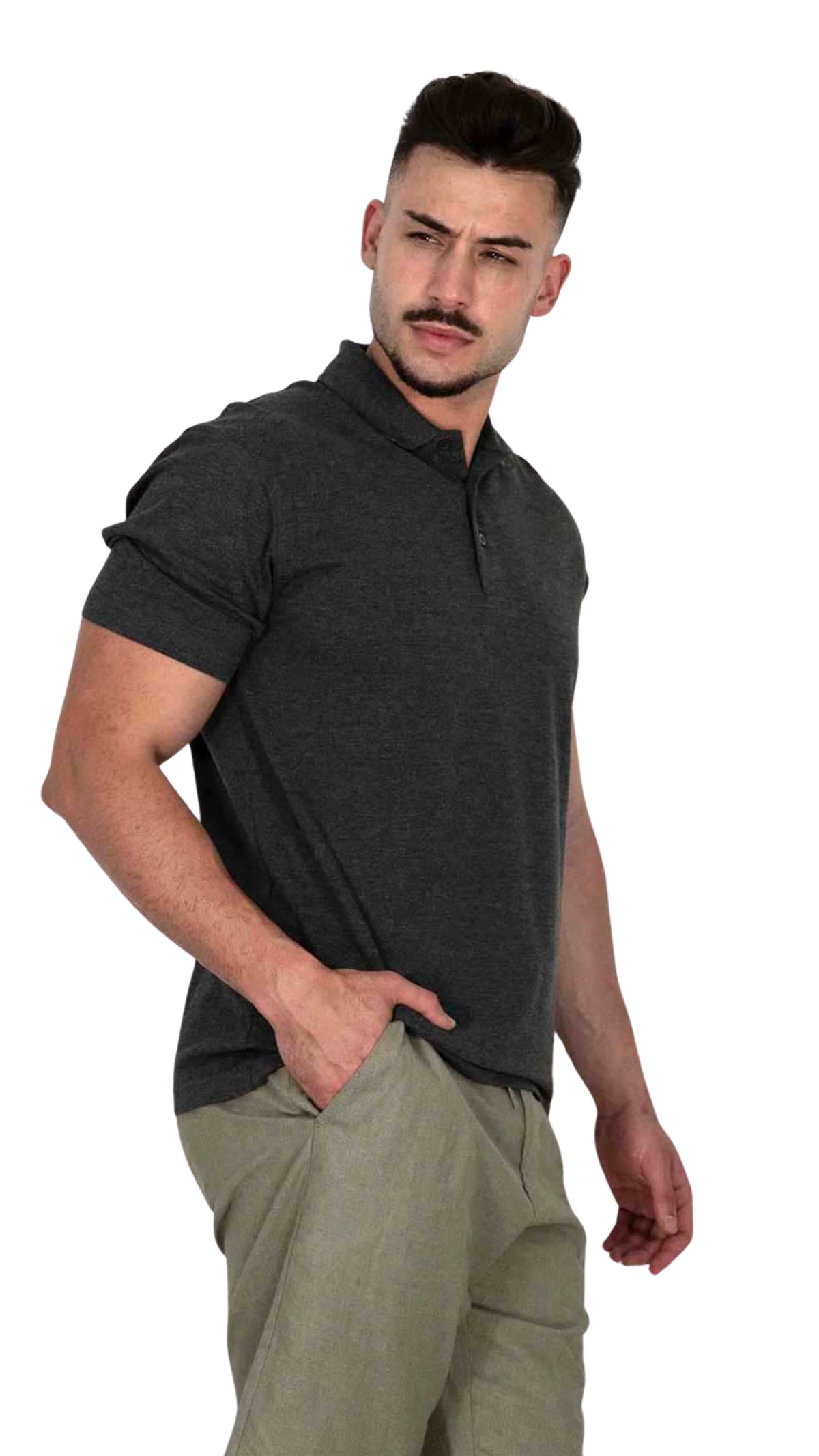 Polo Cinzento Escuro Liso