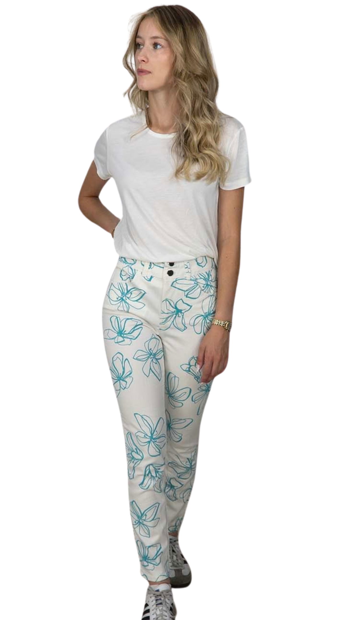 Calças Skinny Com Flores