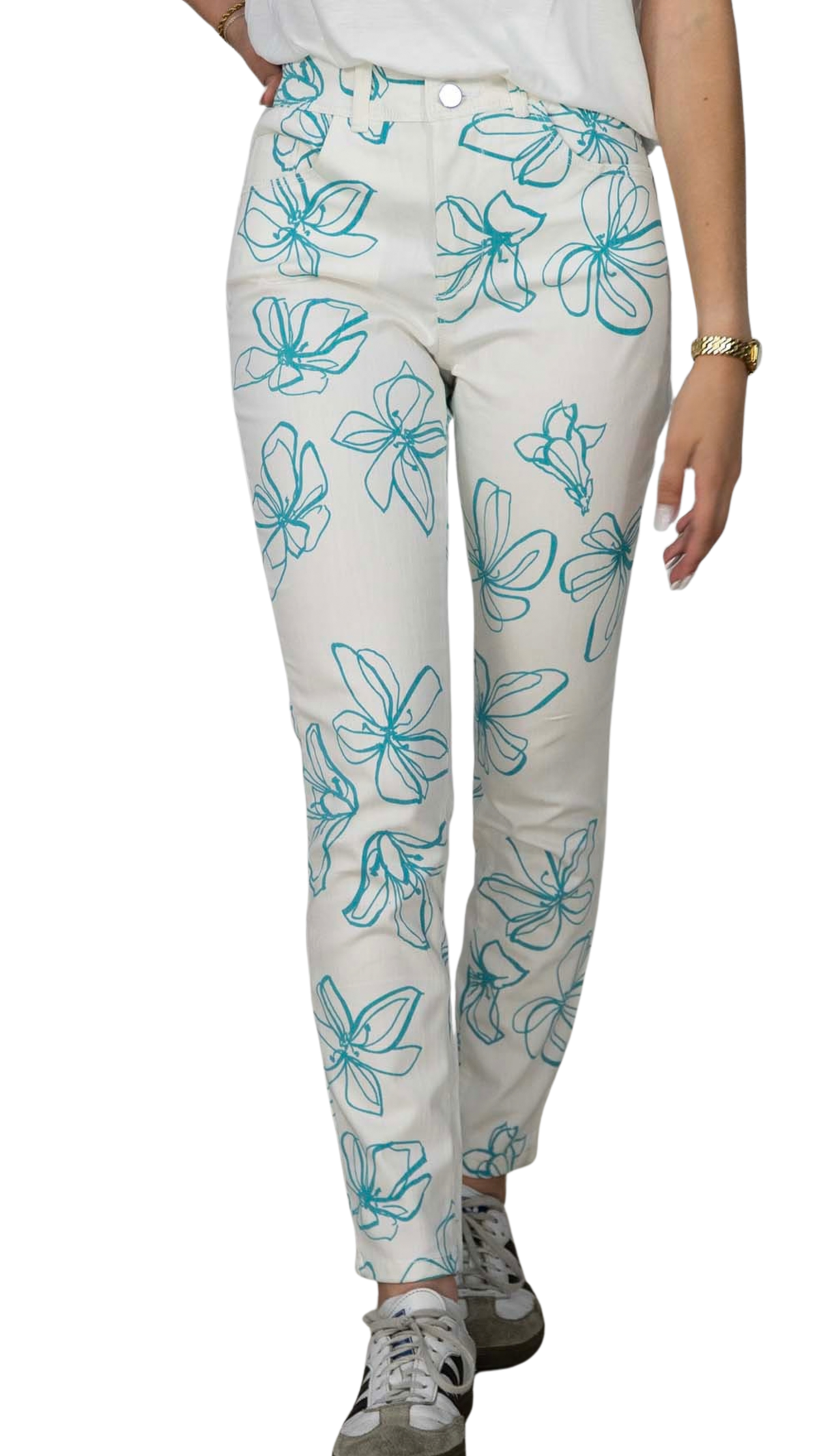 Calças Skinny Com Flores