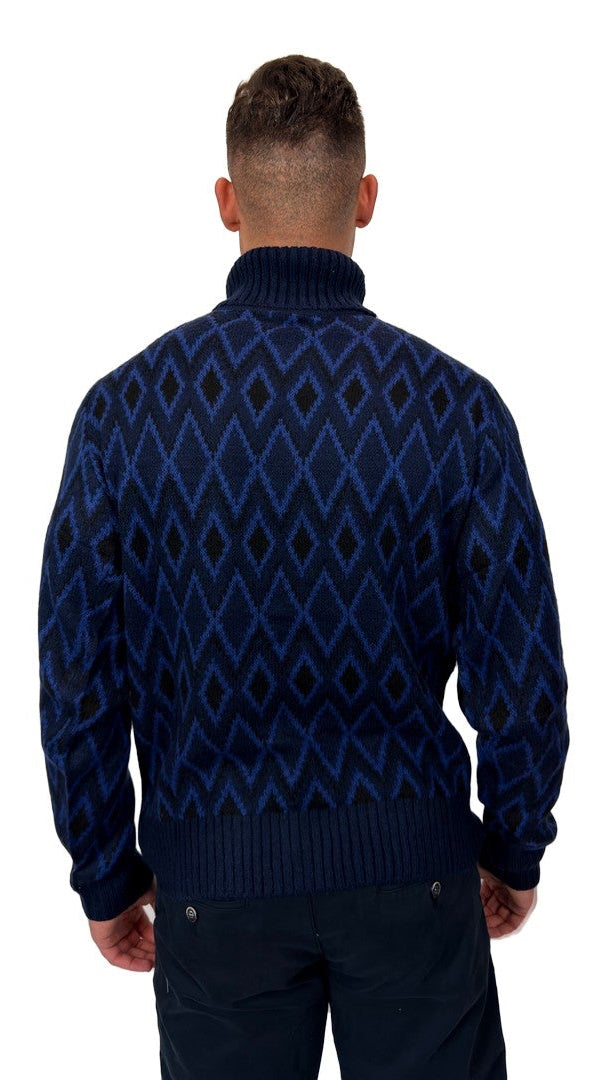 Camisola de Gola Alta com Losangos Azul