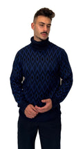 Camisola de Gola Alta com Losangos Azul