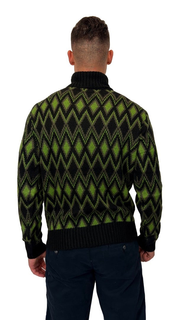 Camisola de Gola Alta com Losangos Verde