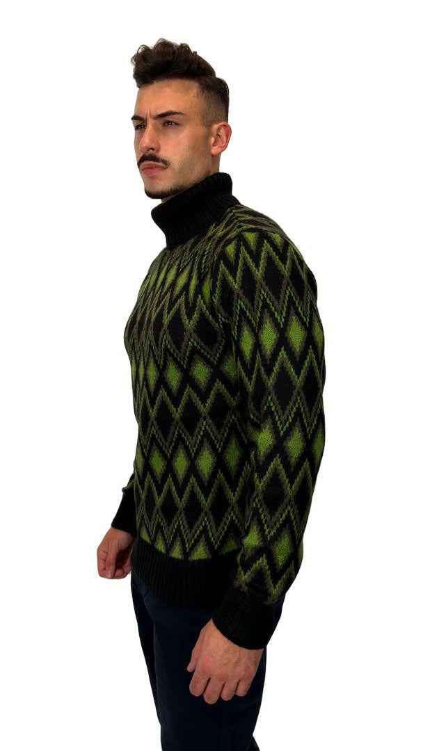 Camisola de Gola Alta com Losangos Verde